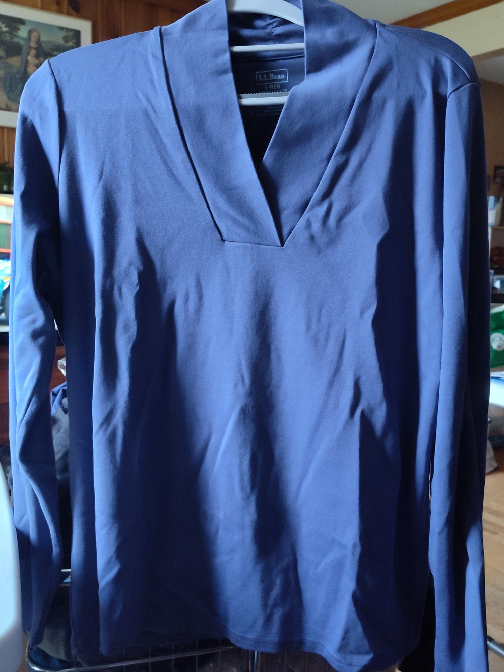 L.L. Bean Women's Long-Sleeve V-Neck Top in Deep Twilight Blue